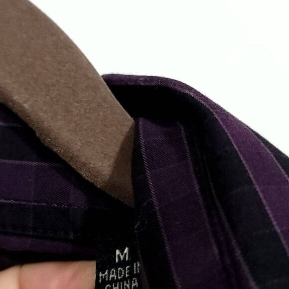 Neiman Marcus Purple Plaid Shirt Size M Checked Black Button Down Collared  - Picture 6 of 6